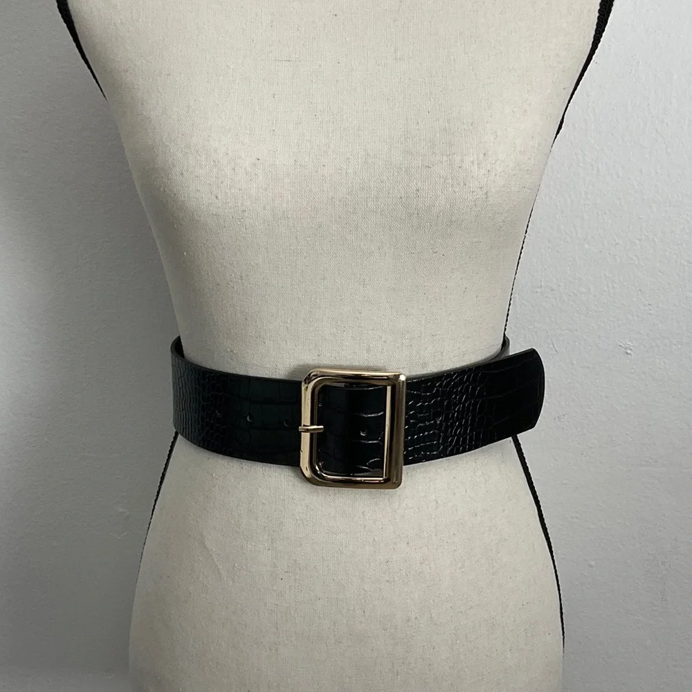 Elegant Black Belt with Gold Buckle